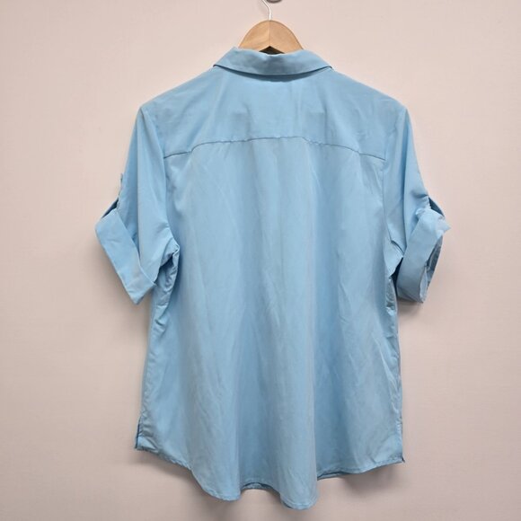 Chicos Short Sleeve Button Up Blouse Top Size 2 Large Modal Blend Turquoise Aqua - Picture 2 of 8